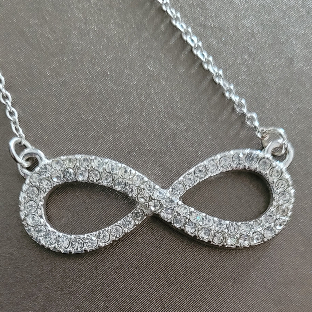 Sparkling Silver Tone Infinity Necklace